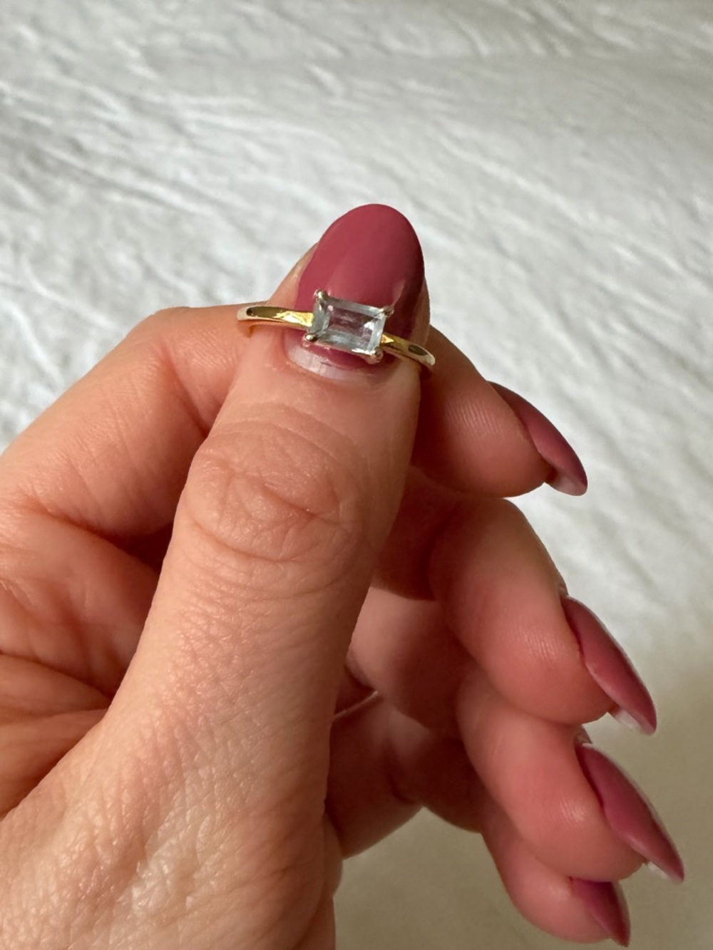 Aurate birthstone Baguette Ring - aquamarine/March, size 7, gold vermeil - Picture 3 of 8